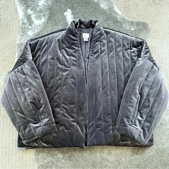 Quilted Velvet Waist Duster Open Jacket - Picture 5 of 12